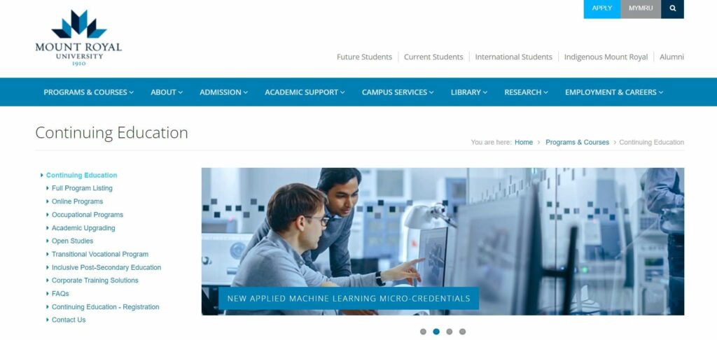 Mount Royal University Continuing Education Homepage