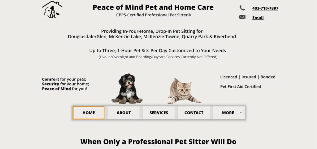 Peace of Mind Pet and Home Care Homepage