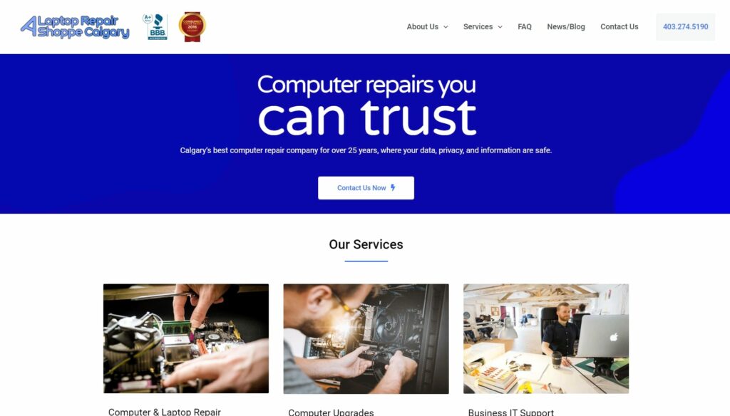 A Laptop Repair Shoppe' Homepage