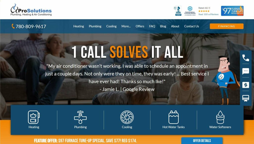 ProSolutions Plumbing, Heating & Air Conditioning' Homepage
