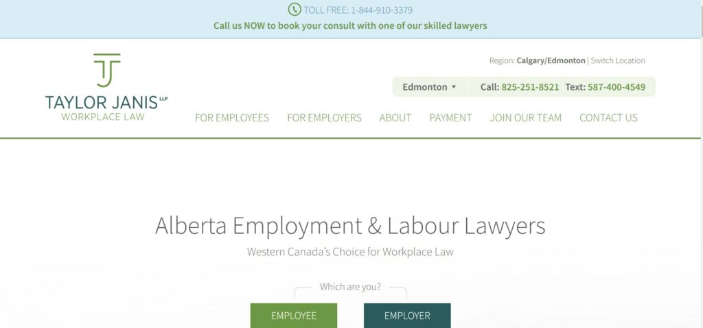 Taylor Janis LLP Calgary Employment Lawyers' Homepage