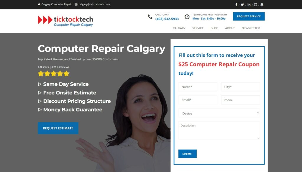 TickTockTeck Computer Repair' Homepage