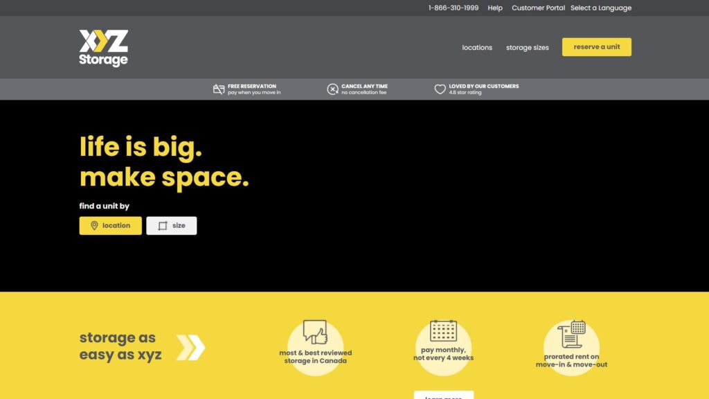XYZ Storage's Homepage